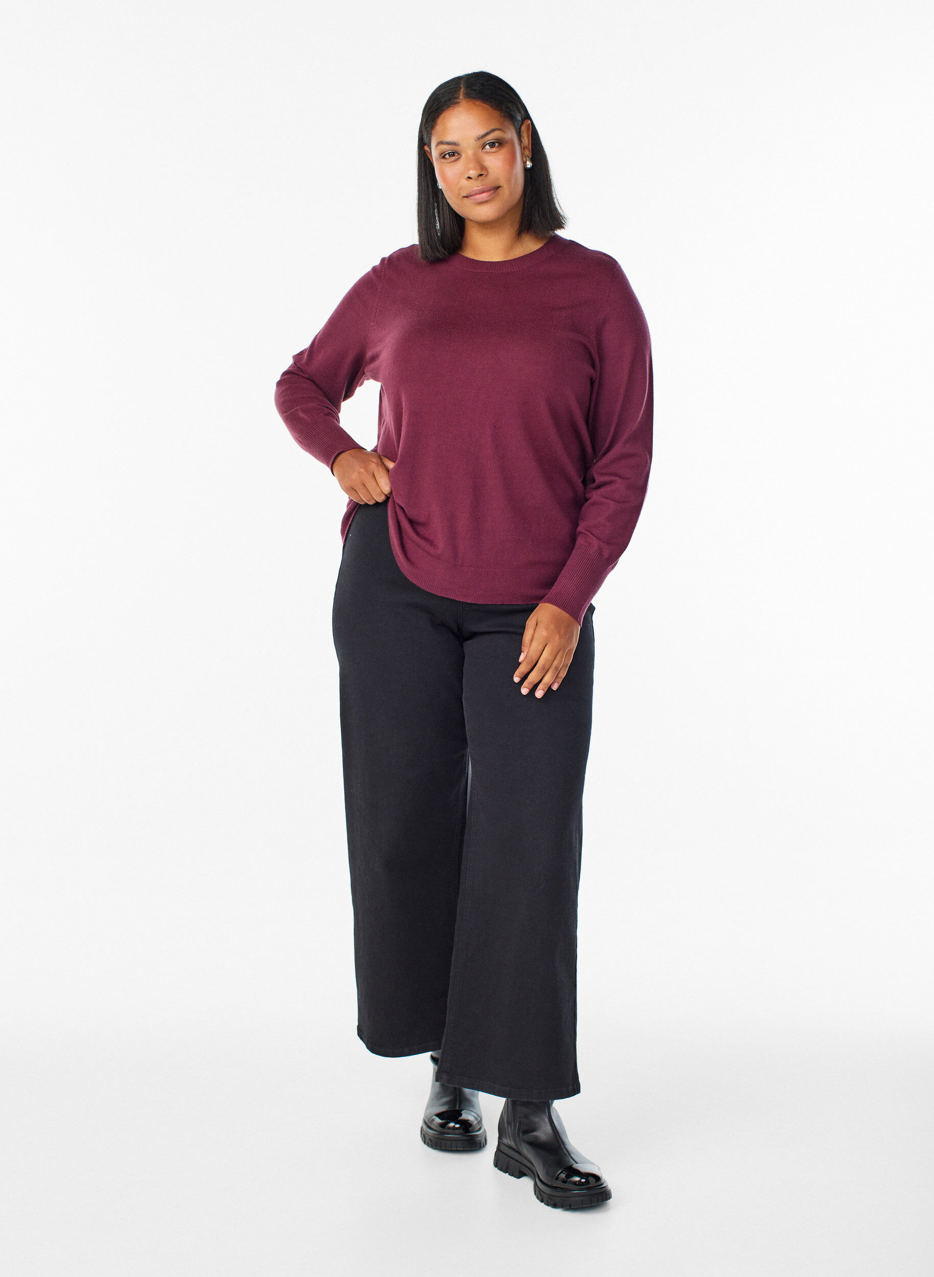 Zizzi FLASH - Gebreide blouse met ronde hals, Rood, Model image number 1