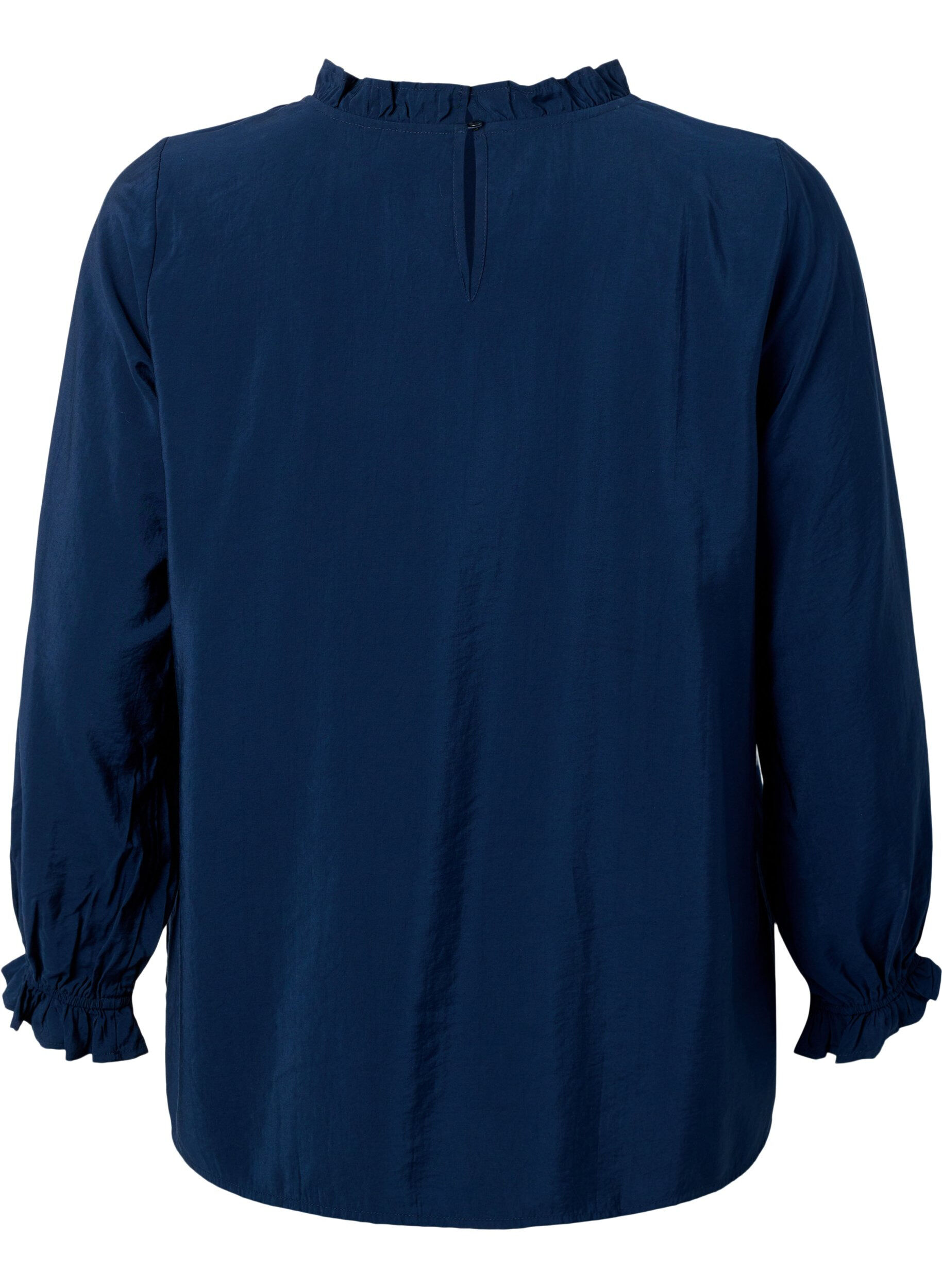 Zizzi Viscose blouse met lange mouwen en ruches, Total Eclipse, Packshot image number 1