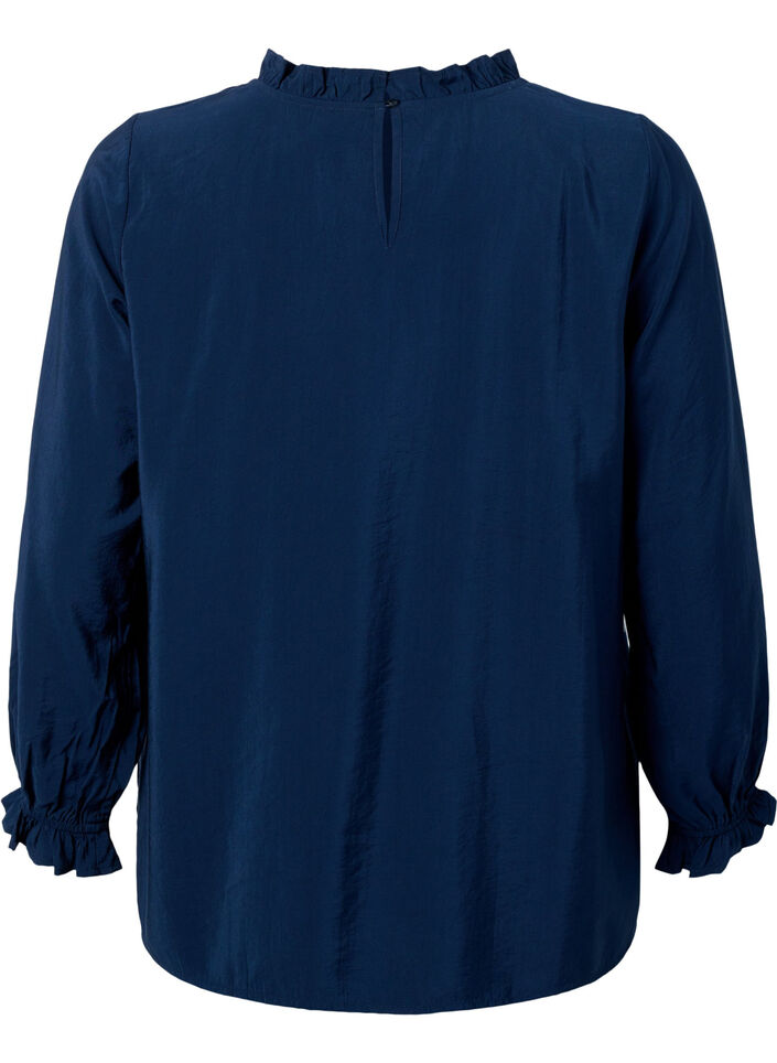 Viscose blouse met lange mouwen en ruches, Total Eclipse, Packshot image number 1