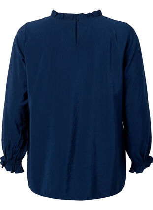 Viscose blouse met lange mouwen en ruches, Total Eclipse, Packshot image number 1