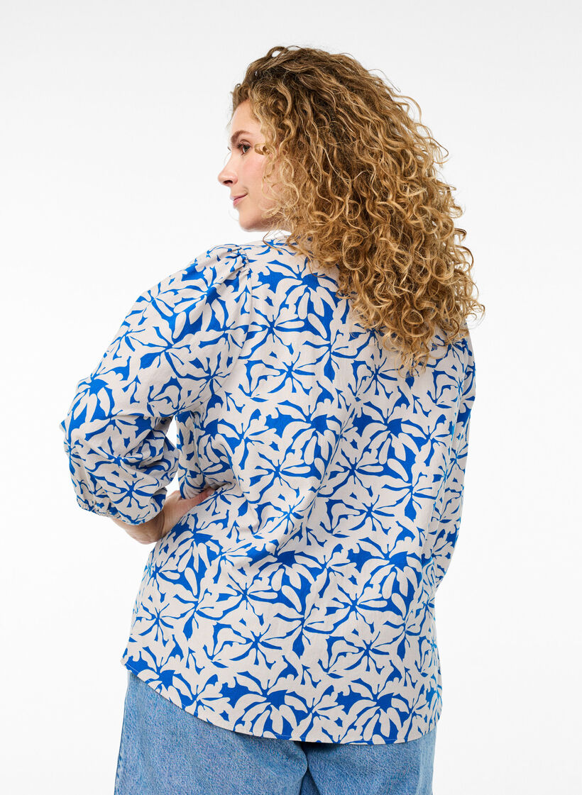 3/4 mouw blouse in katoen met strepen, Blauw, Model image number 2
