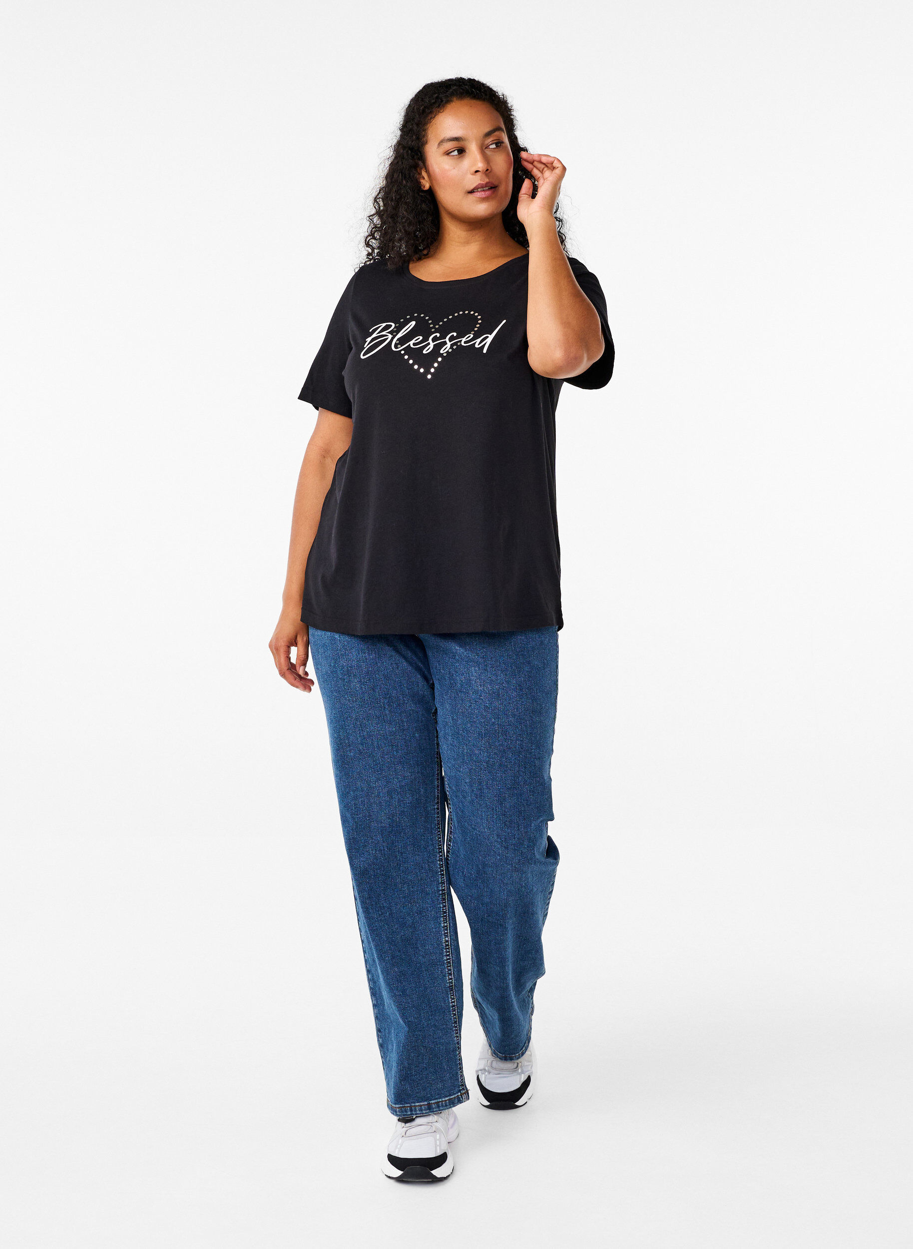 Zizzi FLASH - T-shirt met motief, Zwart, Model image number 1