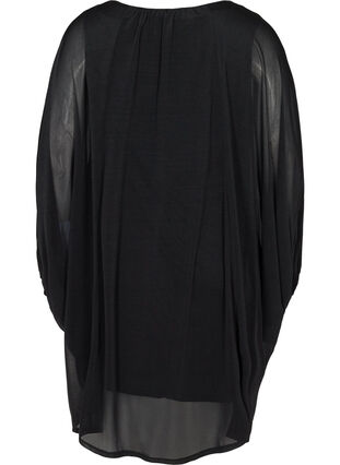 Jurk met lange mouwen, v-hals en smokwerk, Black, Packshot image number 1
