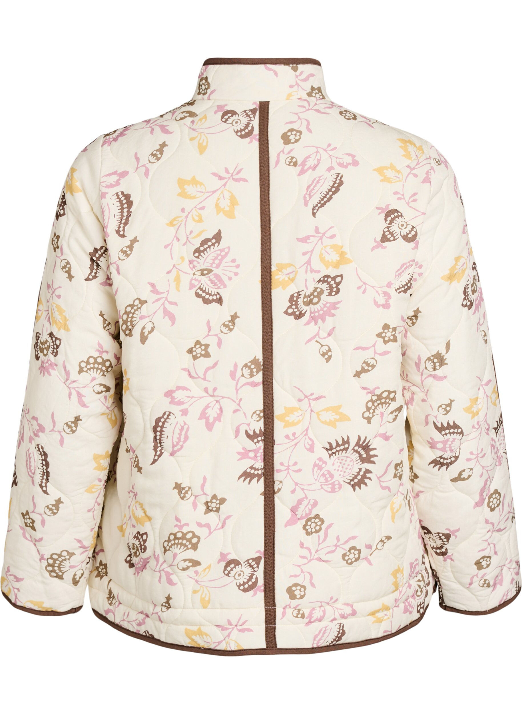 Zizzi Gewatteerde jas met knopen en bloemenprint, Beige, Packshot image number 1