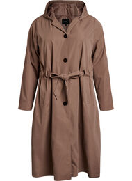 Trenchcoat met capuchon en strikceintuur, Bruin