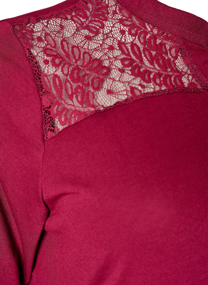 Jerseyjurk met kanten details en een gelaagde rok, Rood, Packshot image number 3