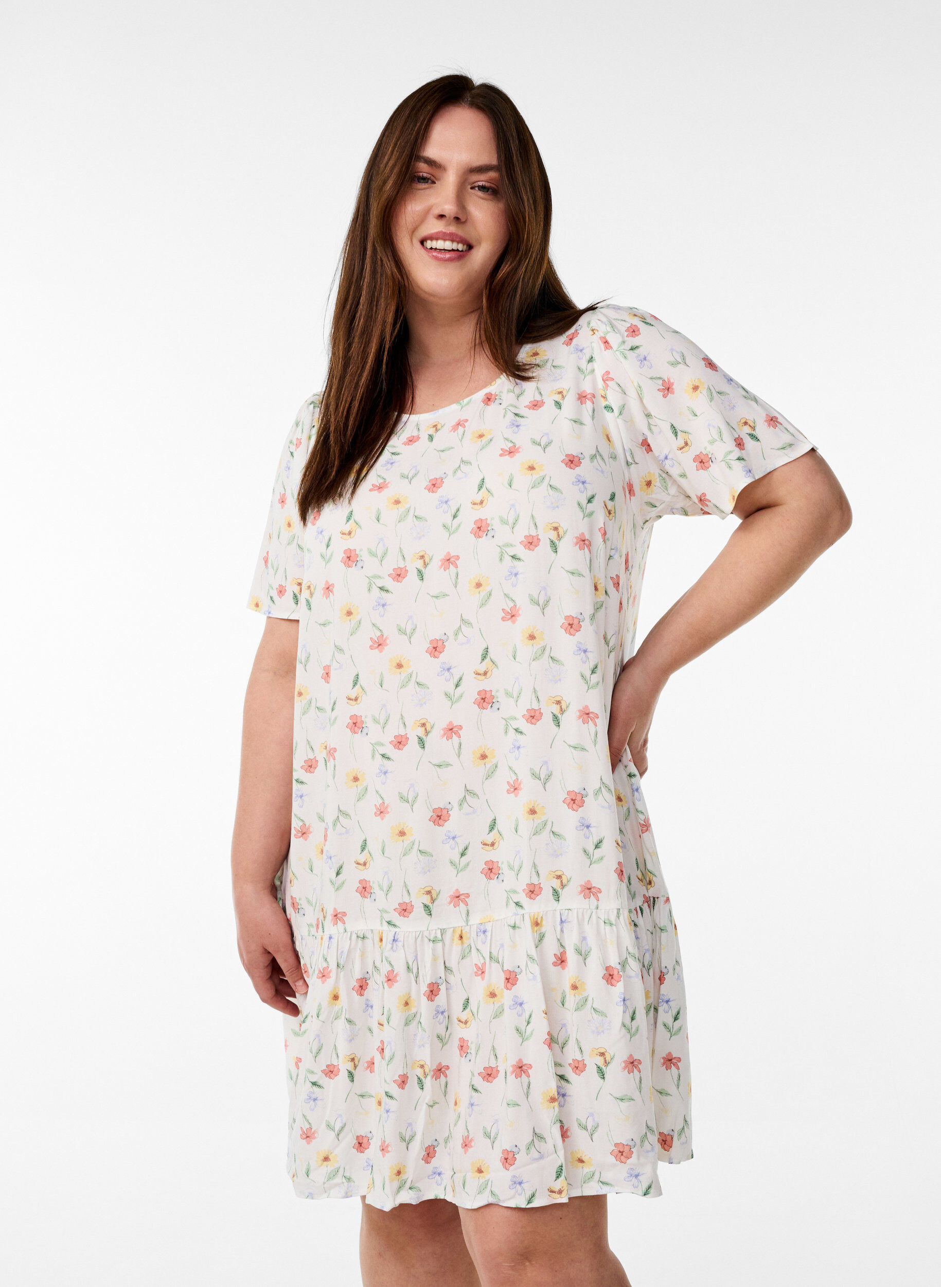 ZizziJurk van viscose met coupenaad, Wit, Model image number 0