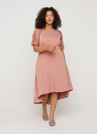 Midi-jurk met korte kanten mouwen, ROSE BROWN, Model image number 0