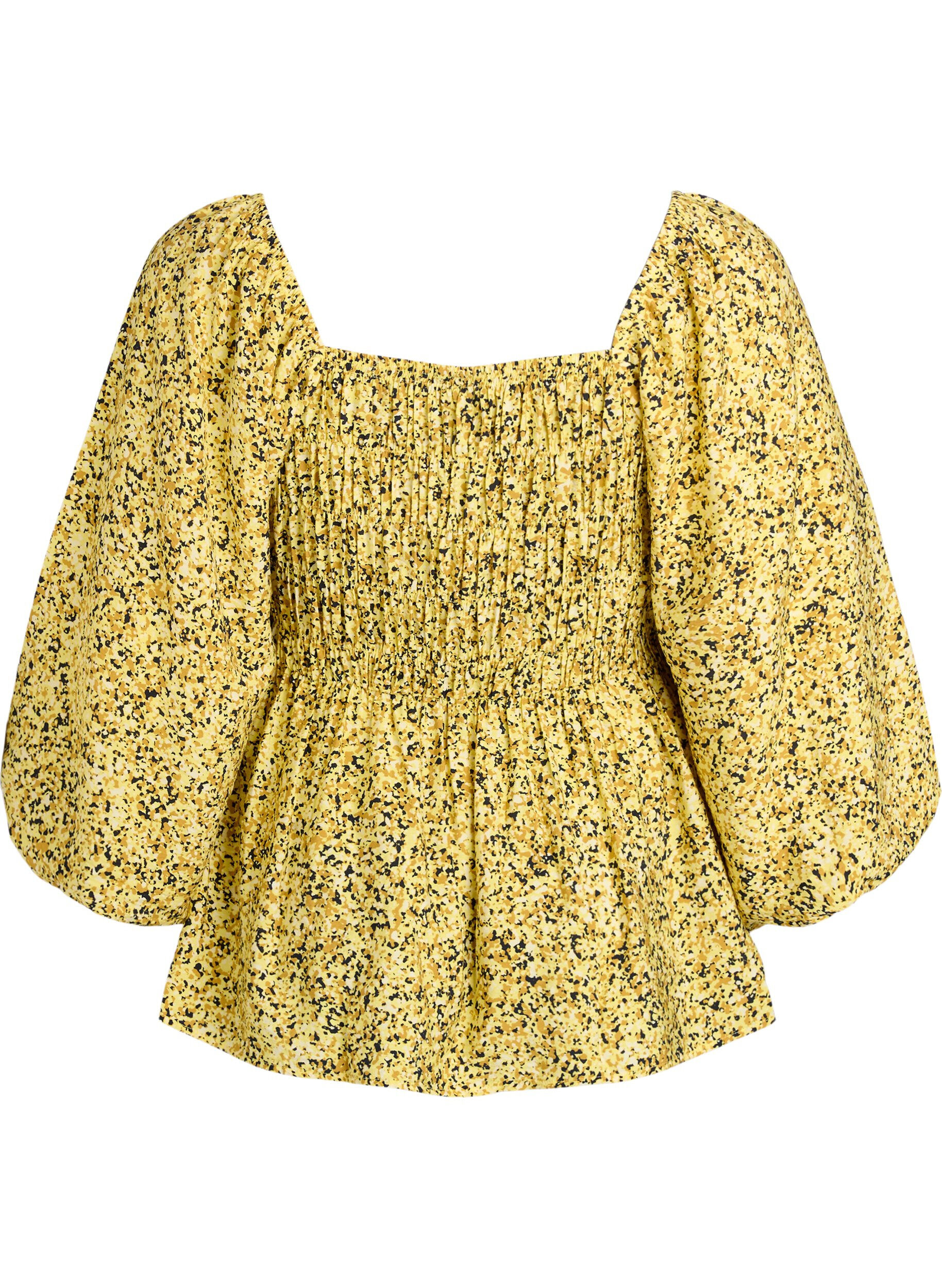 Zizzi Blouse met smock en vierkante halslijn, Geel, Packshot image number 1