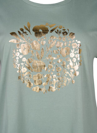 T-shirt van biologisch katoen met gouden opdruk, Ch.Green Gold Flower, Packshot image number 2