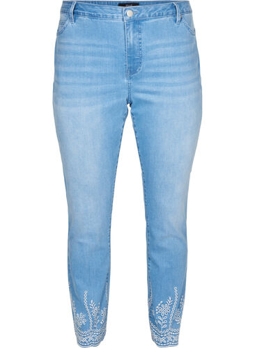 Cropped Emily jeans met borduursel, Light blue denim, Packshot image number 0