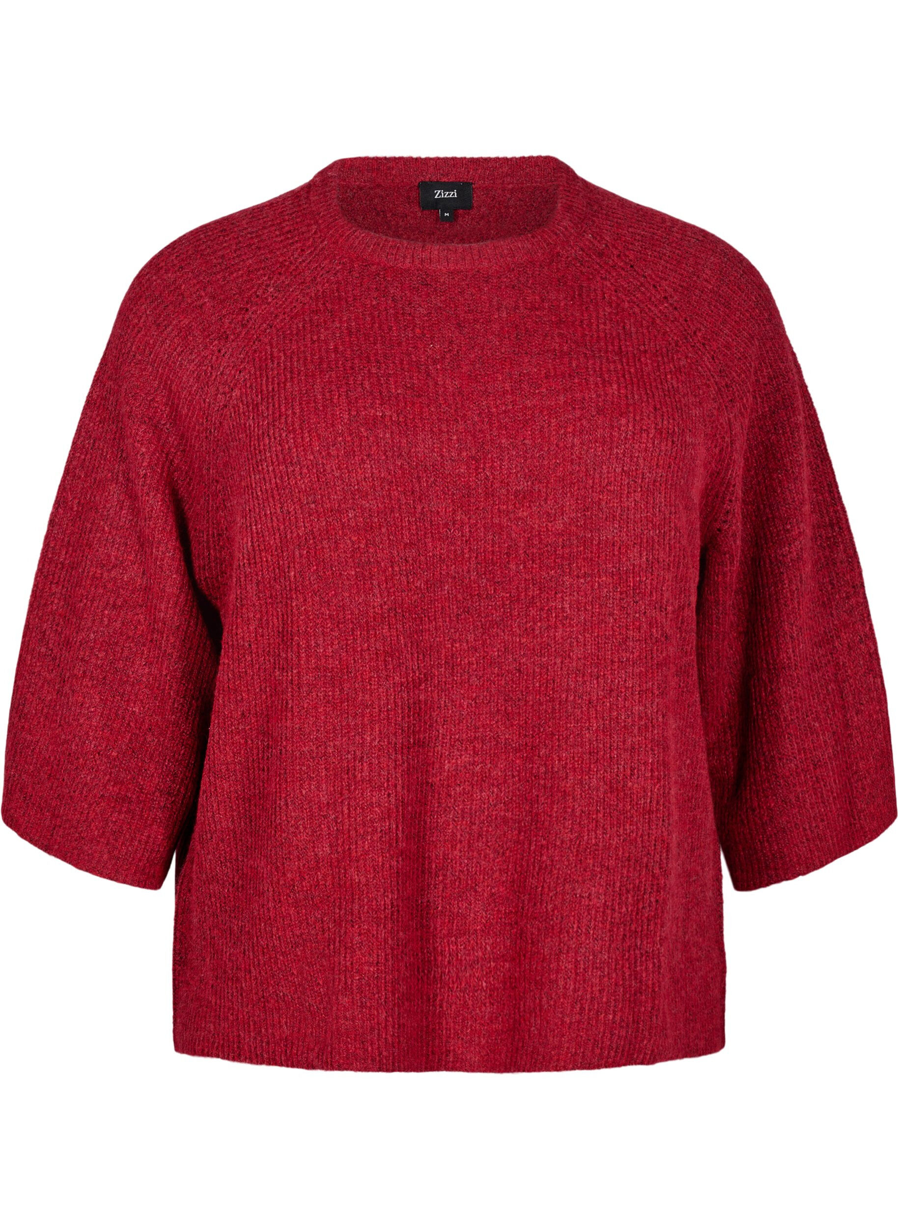 ZizziGeribde trui met 3/4 mouwen, Rood, Packshot image number 0