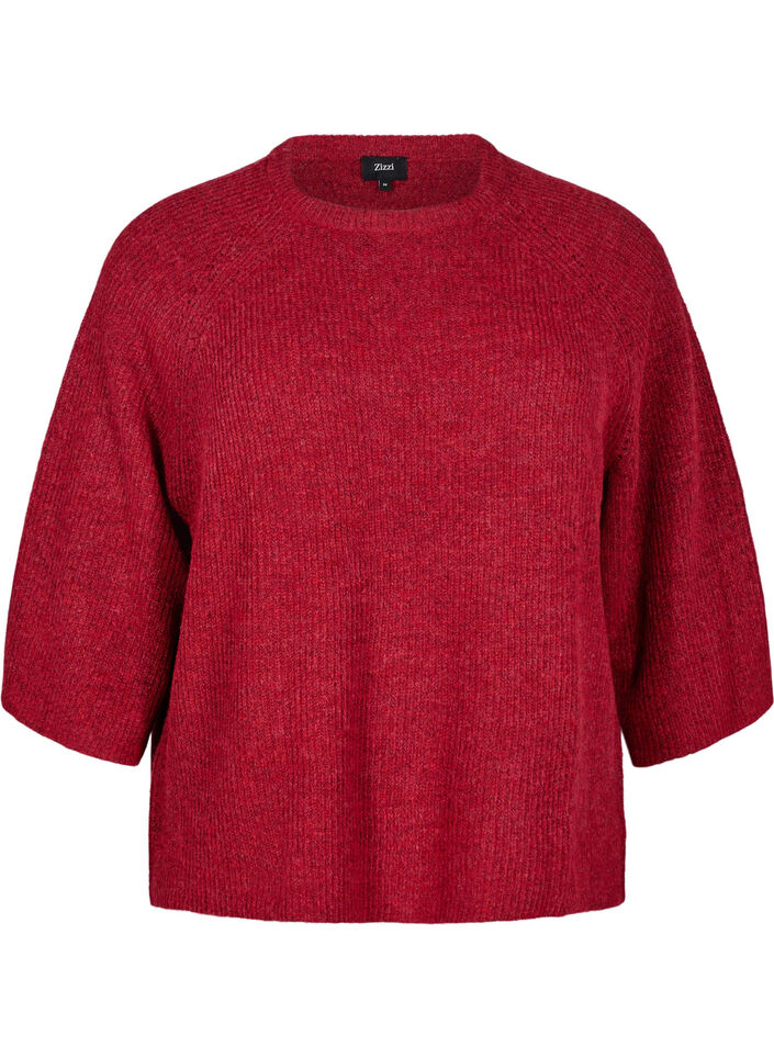 Geribde trui met 3/4 mouwen, Rood, Packshot image number 0