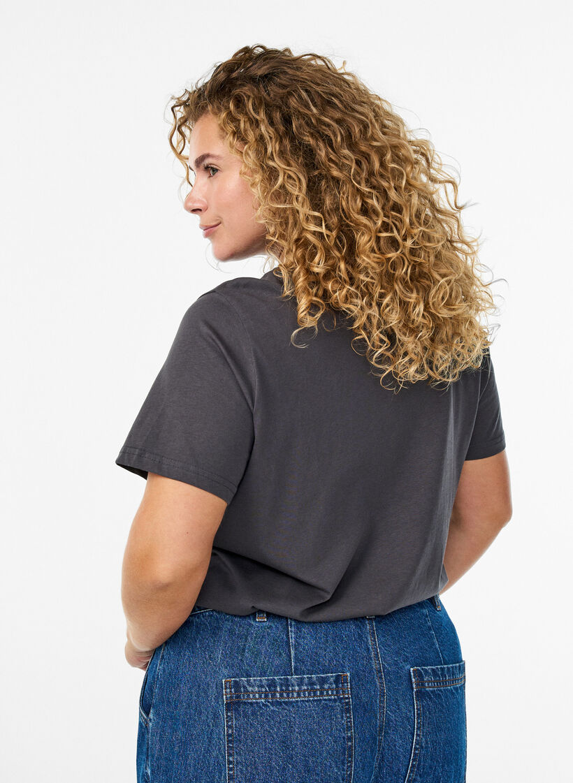 Katoenen T-shirt met print op de voorkant, Grijs, Model image number 2