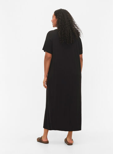 Midi-jurk van viscose met korte mouwen, Black, Model image number 1