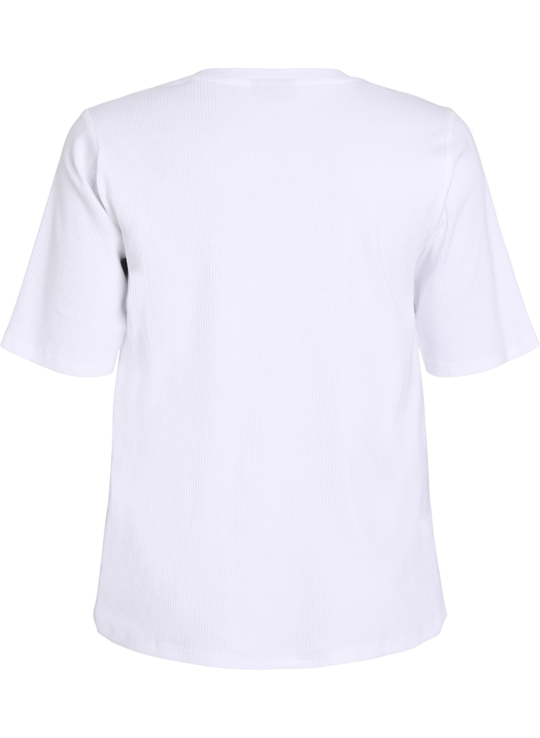 Zizzi Geribde jersey blouse met korte mouwen, Wit, Packshot image number 1