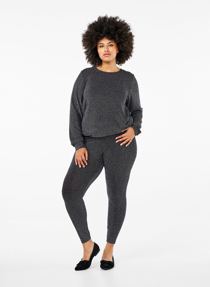 Legging met glitterpatroon, Silver ZigZagShimmer, Model image number 0