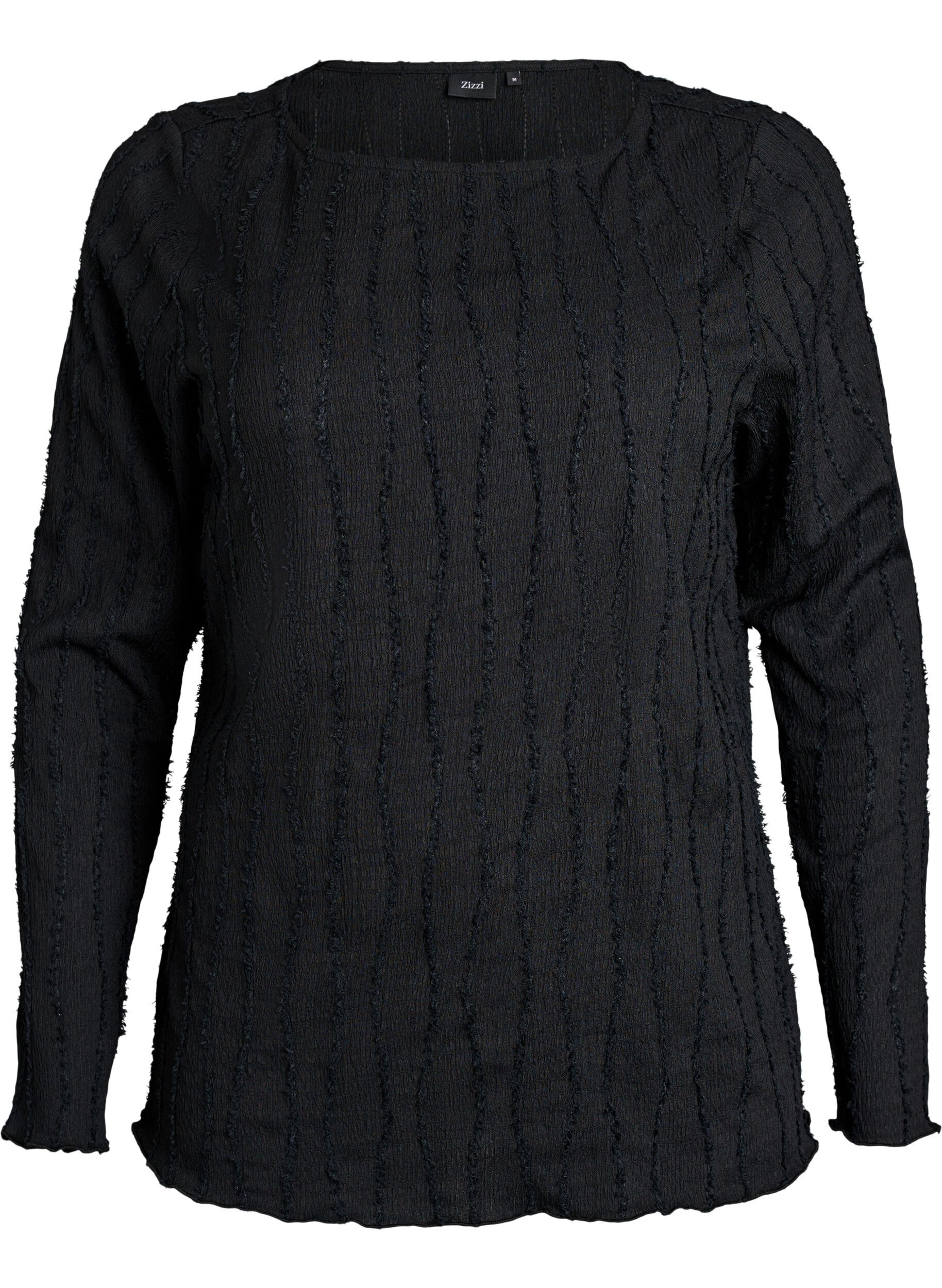 ZizziJersey blouse met een golvende textuur, Zwart, Packshot image number 0