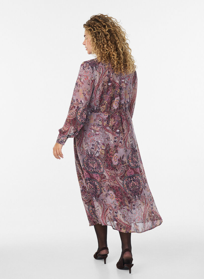 Midi-jurk met paisleyprint en elastische taille, Paars, Model image number 1