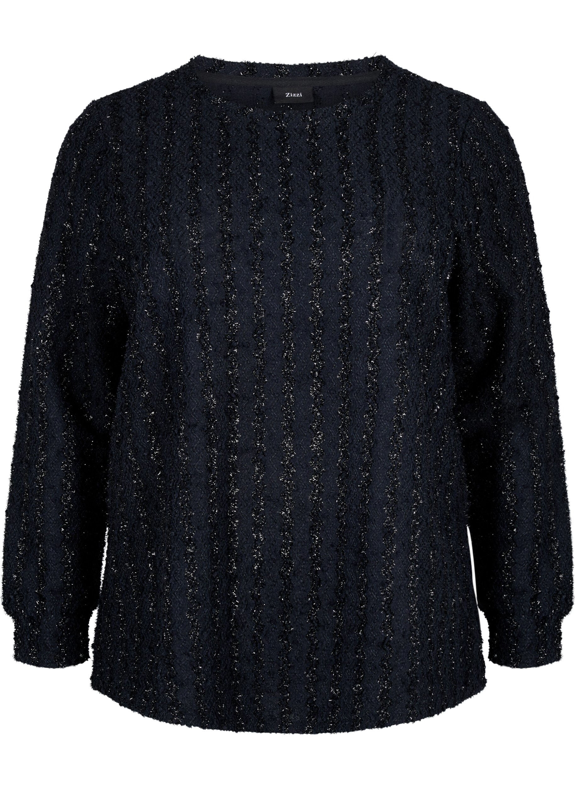 Zizzi Blouse met glanzende structuur, Zwart, Packshot image number 0