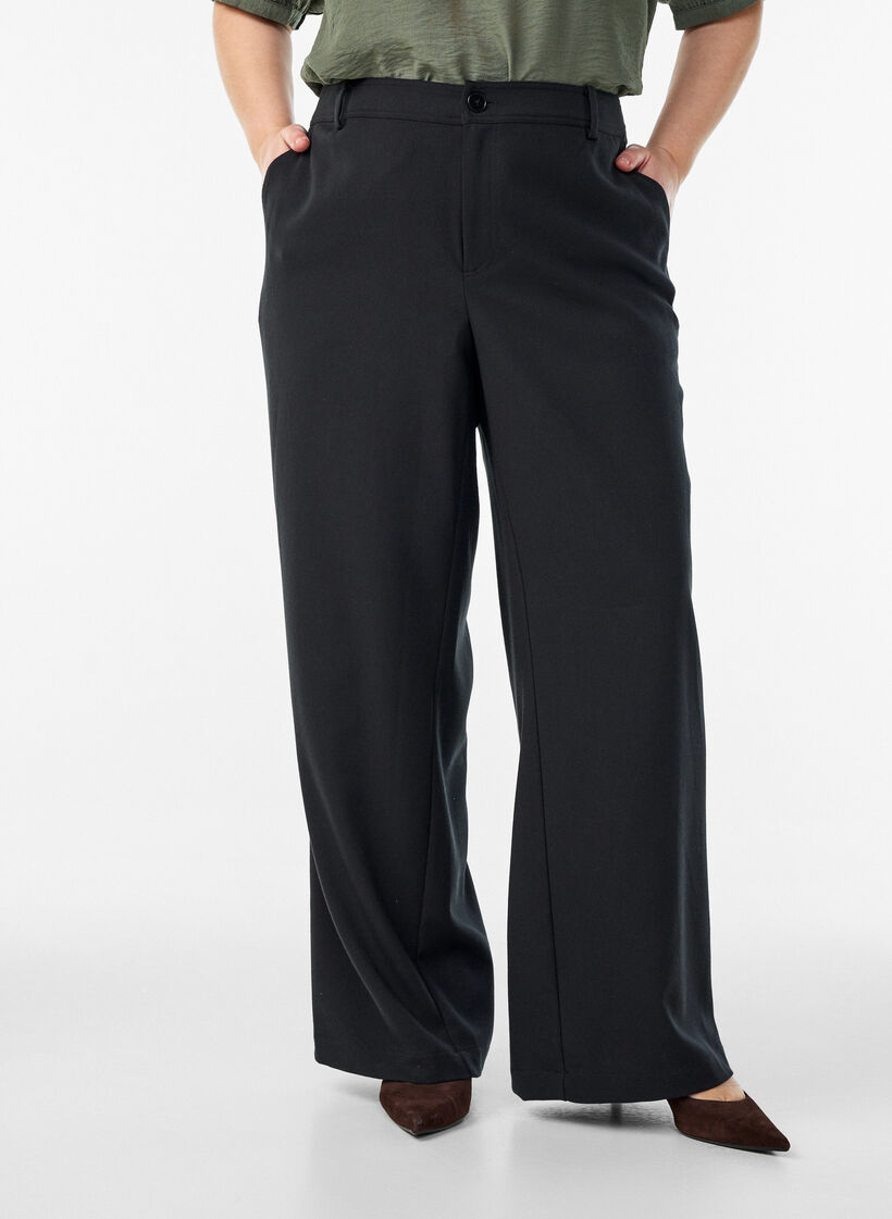 Pantalon met hoge taille en straight-fit, Zwart, Model image number 2