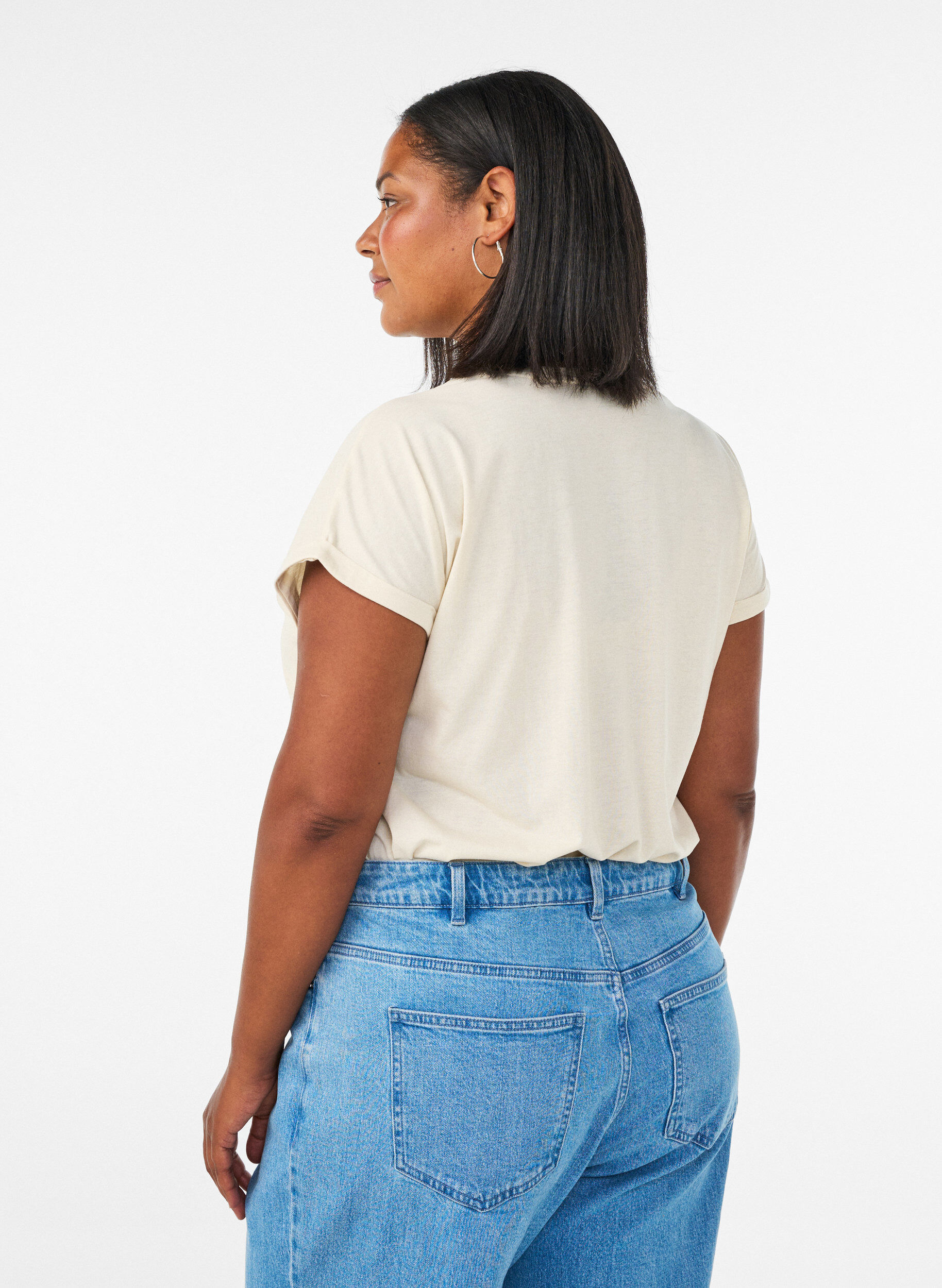 ZizziT-shirt met decoratieve print aan de voorkant, Vanille, Model image number 2