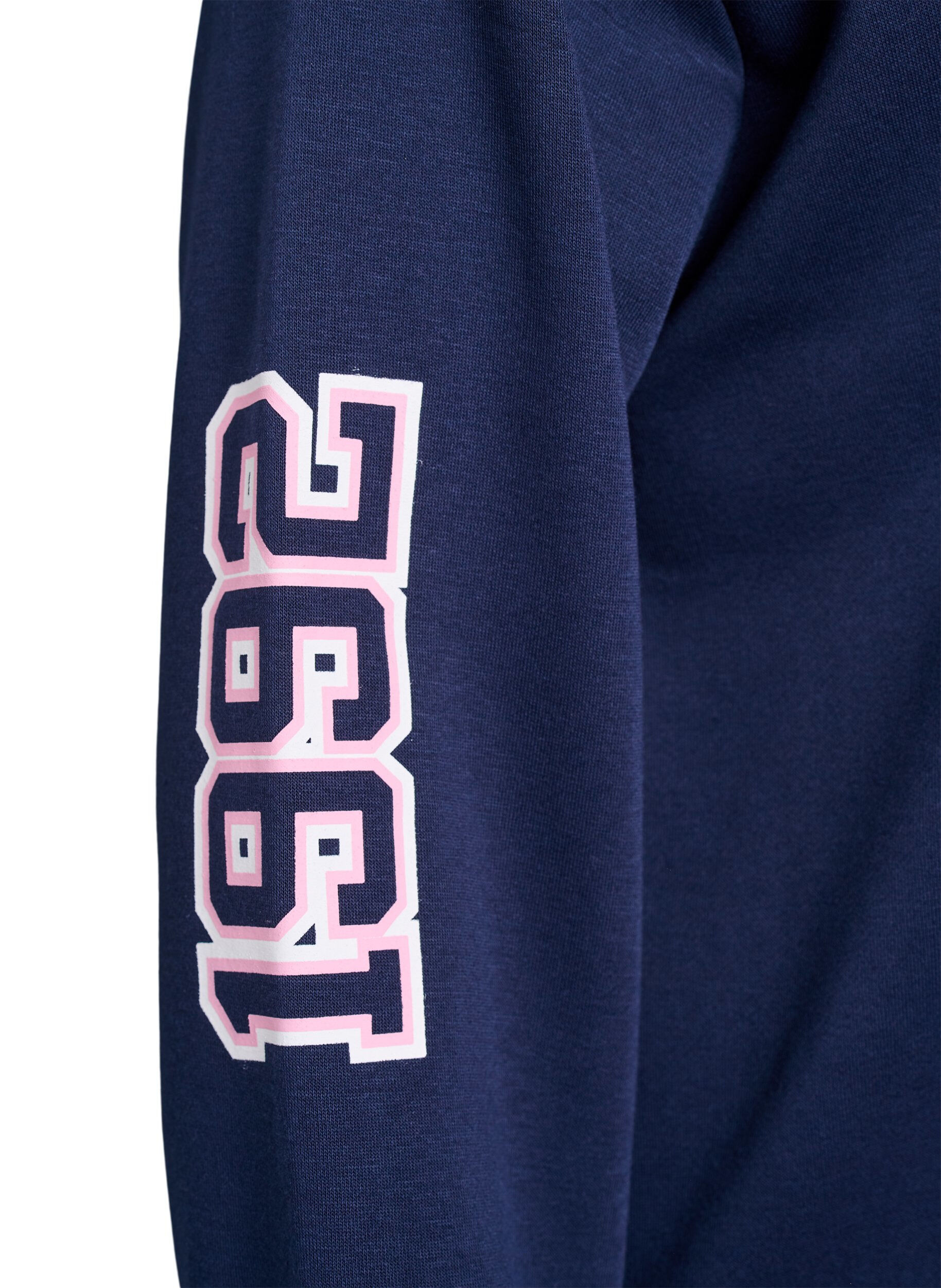 Zizzi Sweatshirt met statementprint op de mouwen en achterkant, Blauw, Packshot image number 2