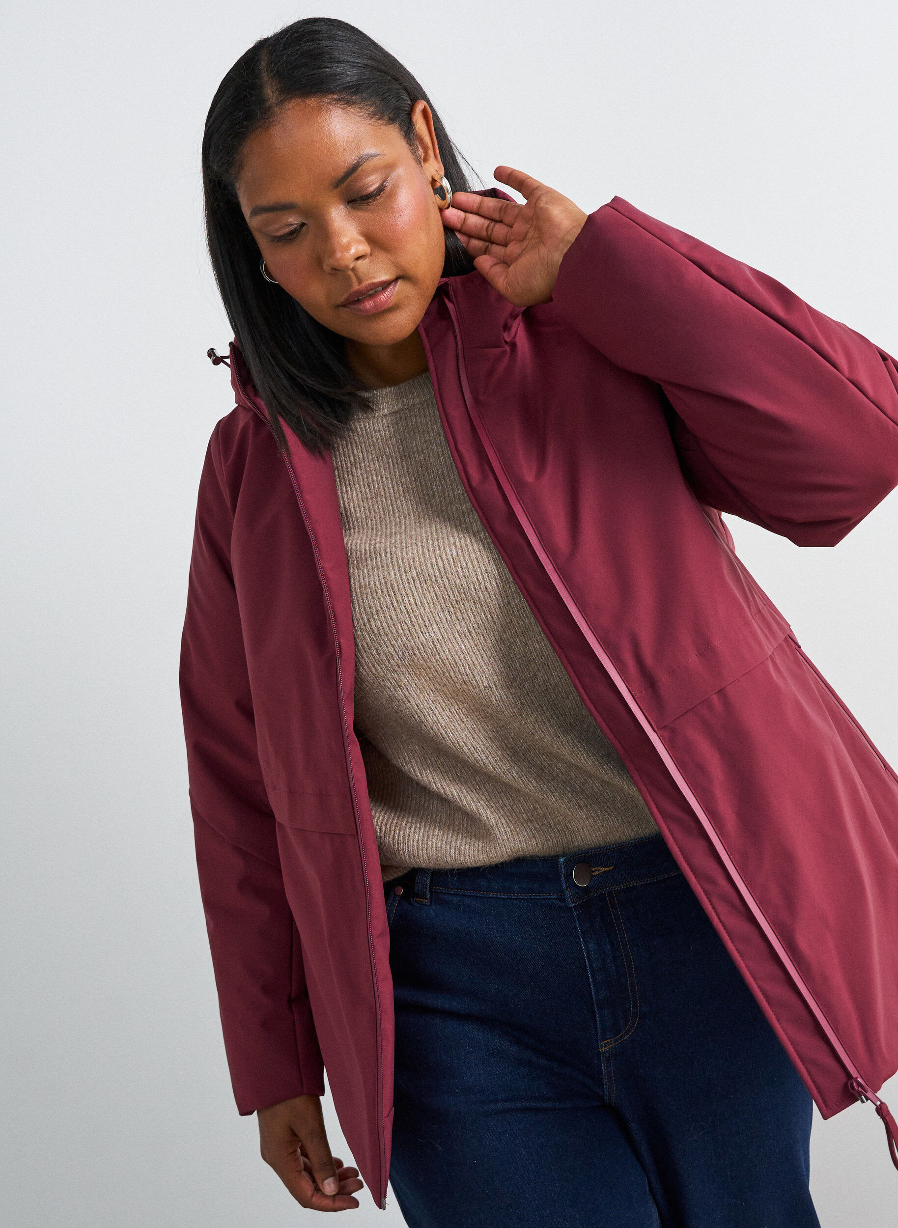 ZizziWinterjas met capuchon en verstelbare taille, Rood, Model image number 0