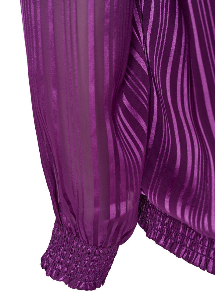Gestreepte blouse met ballonvorm, Paars, Packshot image number 3