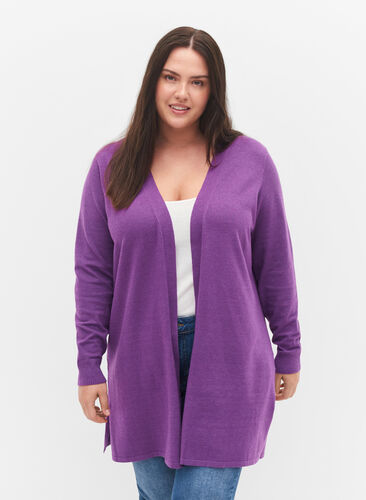 Gebreid vest met split en rib, Purple Magic Mel., Model image number 0