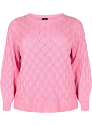 Pullover met gatenpatroon en boothals	, Begonia Pink, Packshot