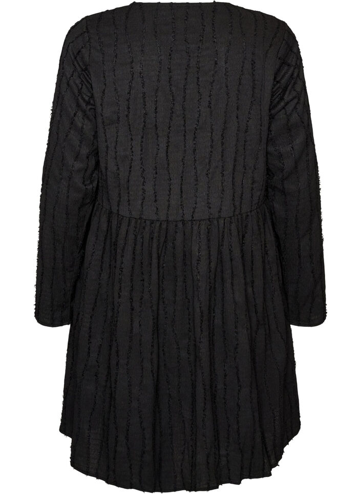 Korte jerseyjurk met een golvend textuurpatroon, Zwart, Packshot image number 1