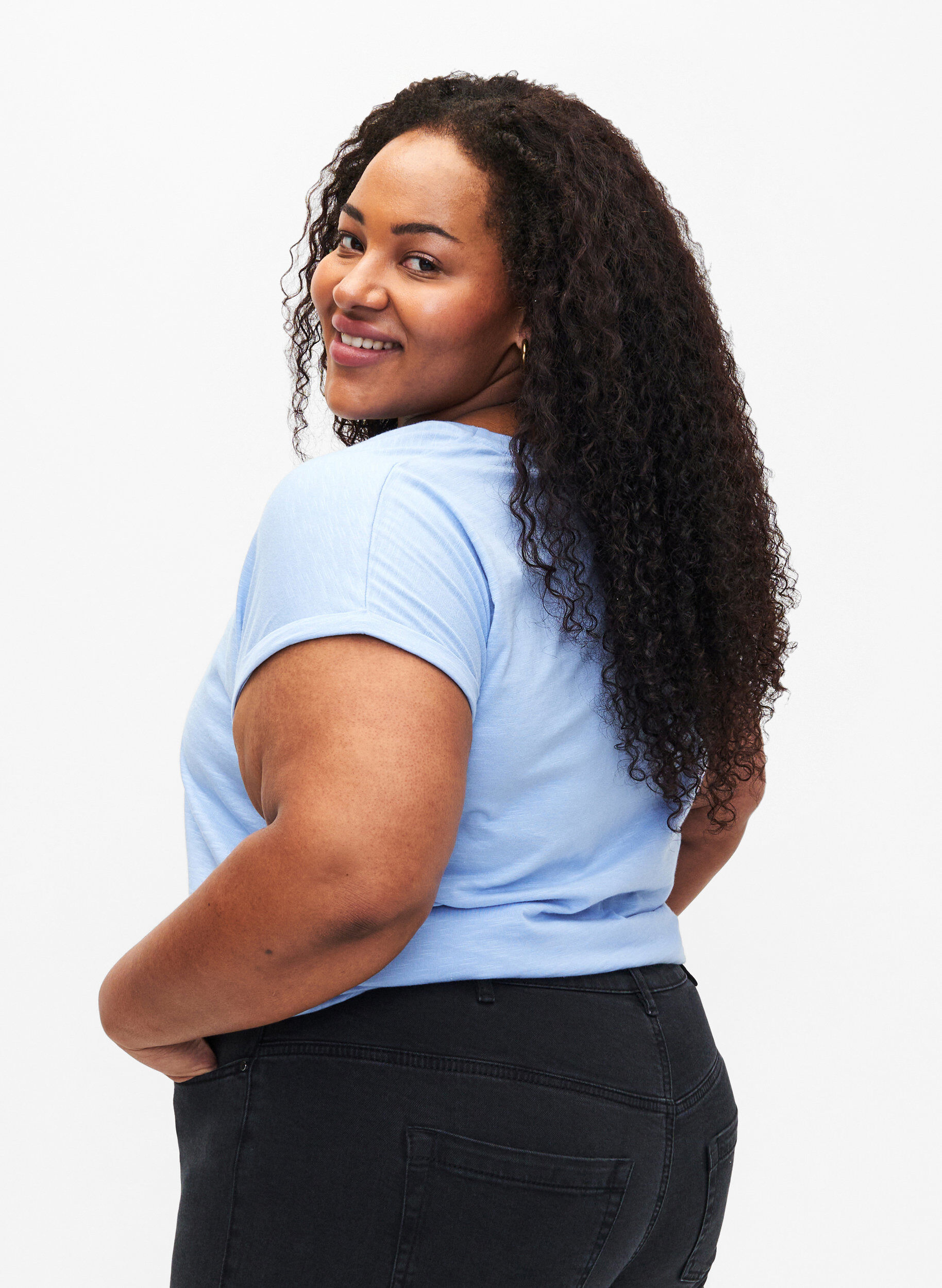 Zizzi Bedrukt T-shirt van biologisch katoen, Serenityw.Navy Print, Model image number 1