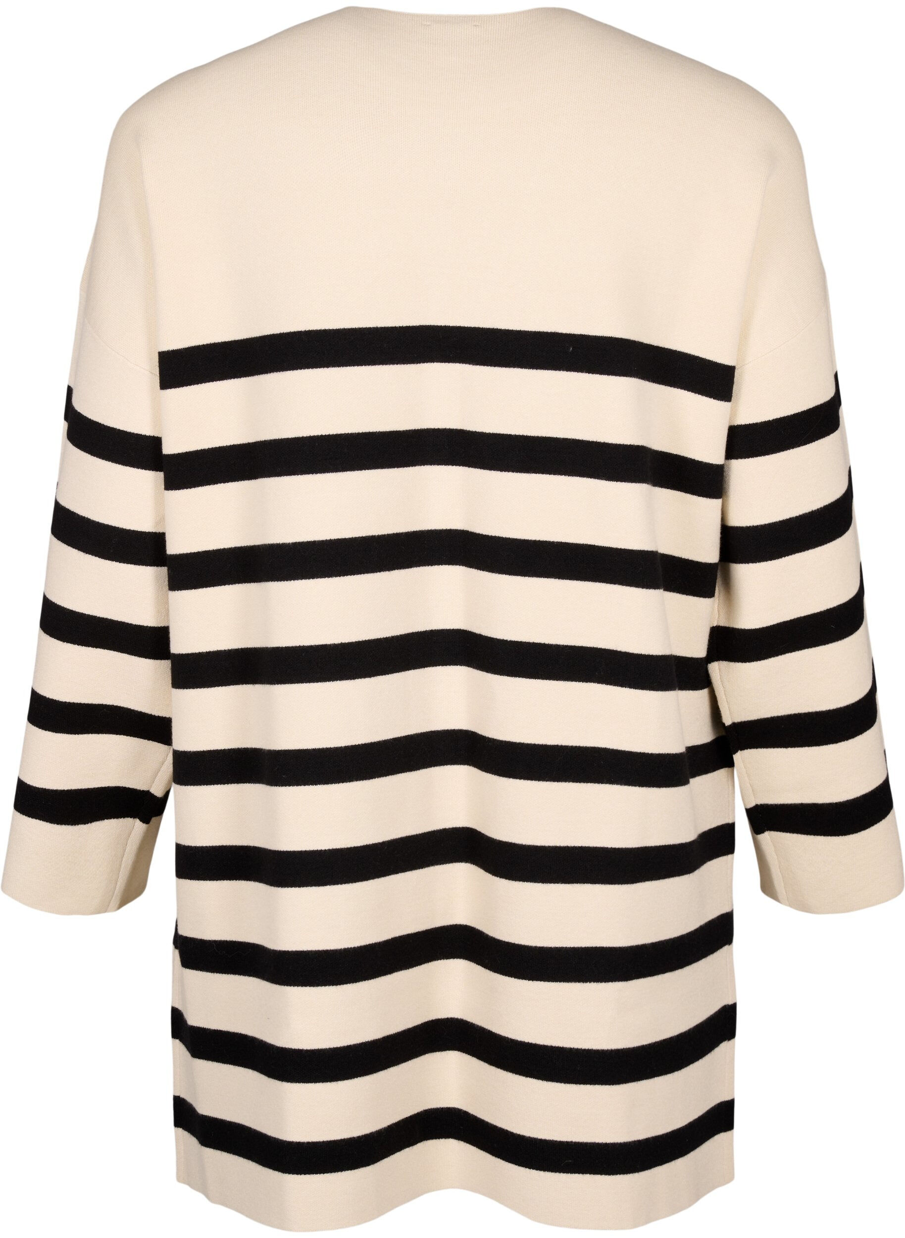 Zizzi Lange gestreepte gebreide cardigan, Birch w/Black, Packshot image number 1