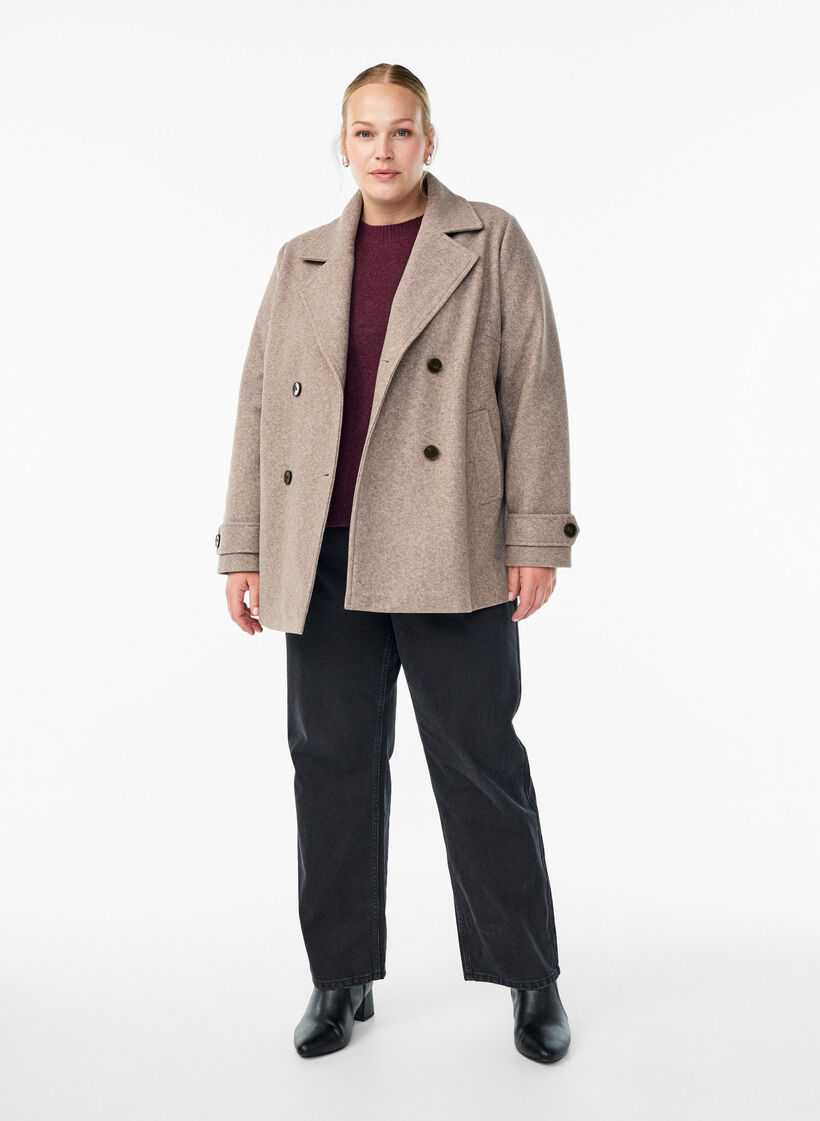 Korte jas met dubbele knoopsluiting, Beige, Model image number 1