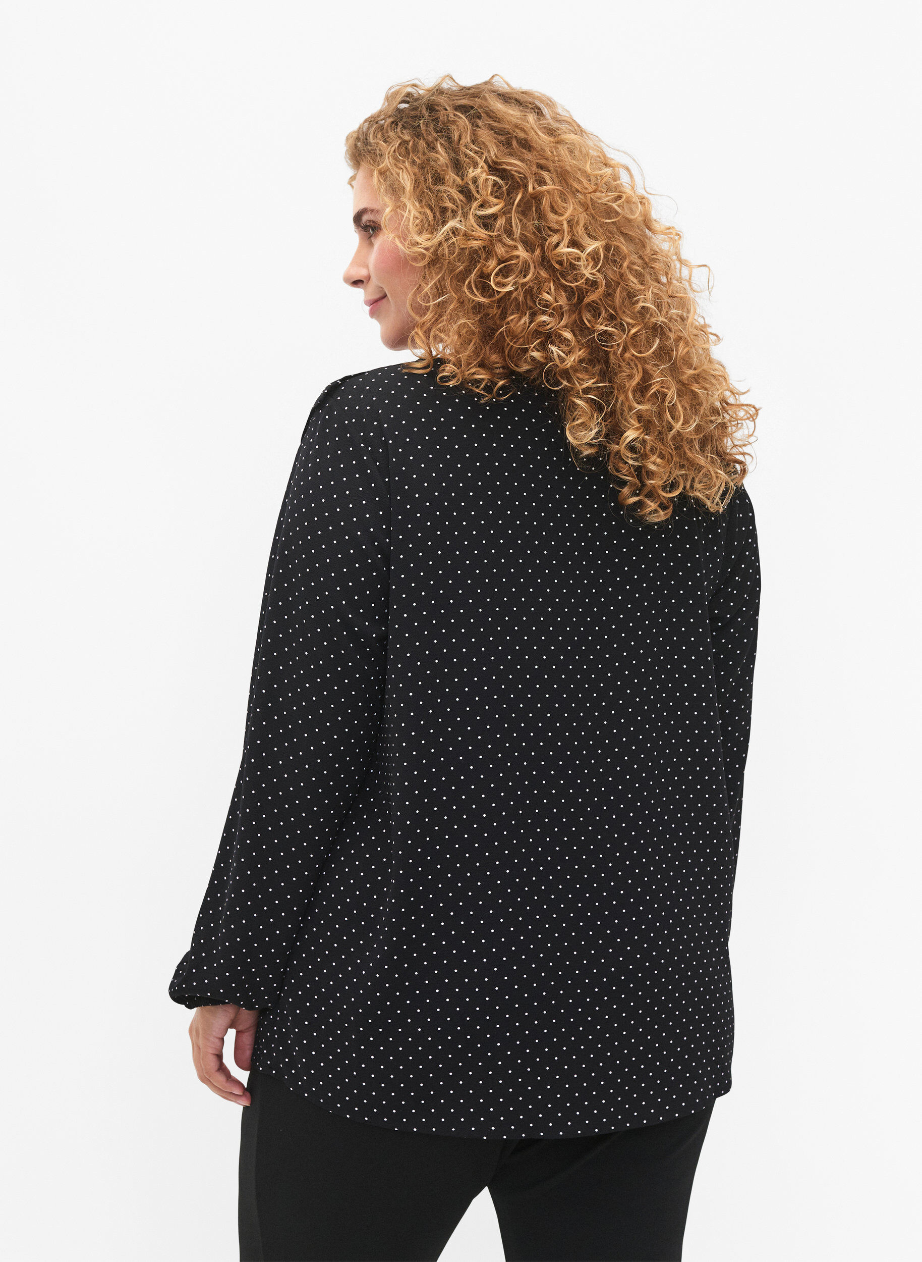 Zizzi Blouse met lange mouwen en ruches, Black Dot, Model image number 1