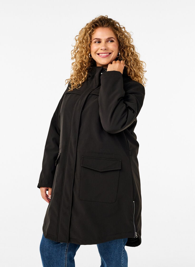 Waterafstotende softshell-jas met gewatteerde voering, Zwart, Model image number 0