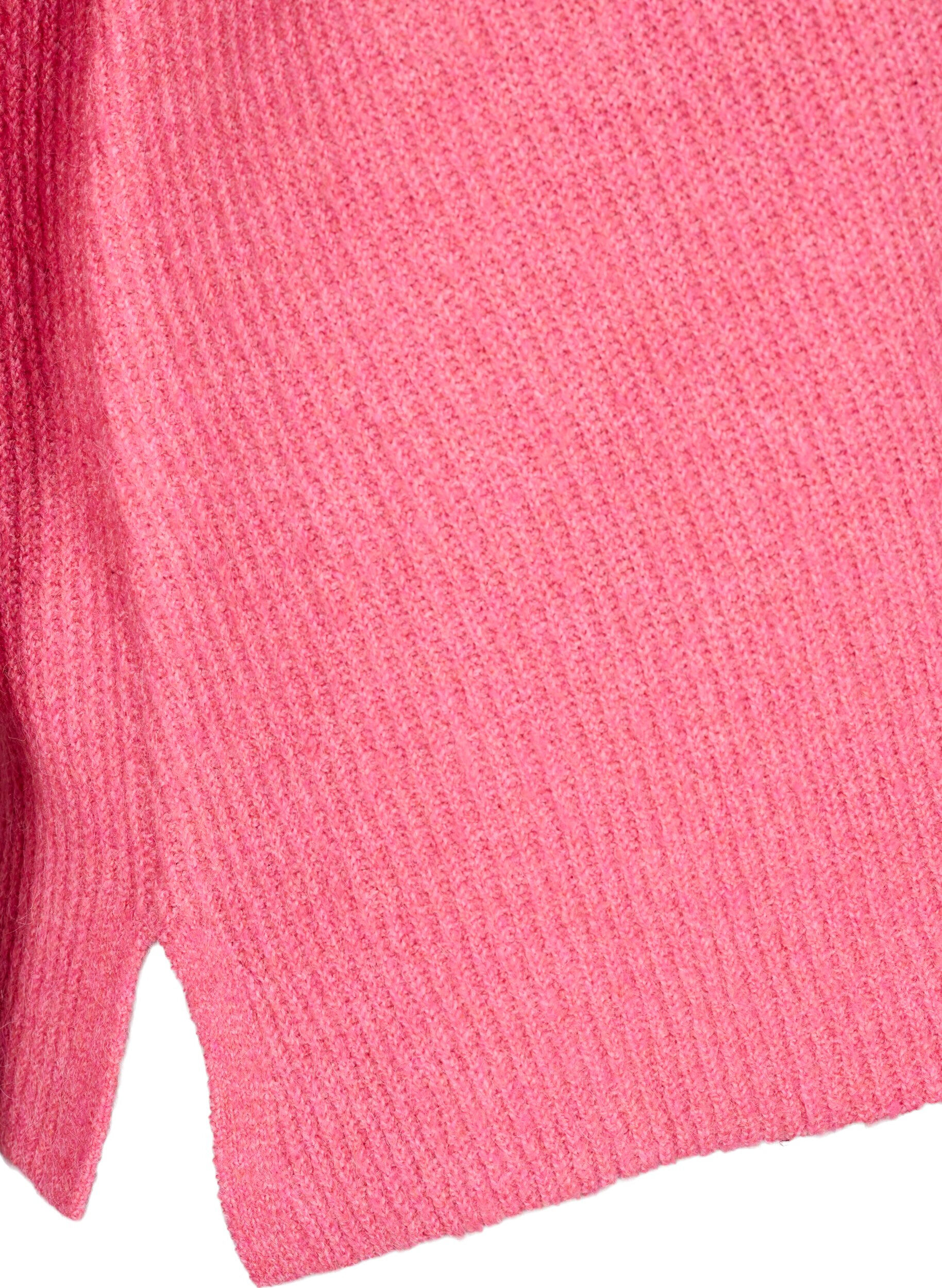 Zizzi Gebreide blouse met V-hals en lange mouwen, Bubblegum Wh. Mel., Packshot image number 3