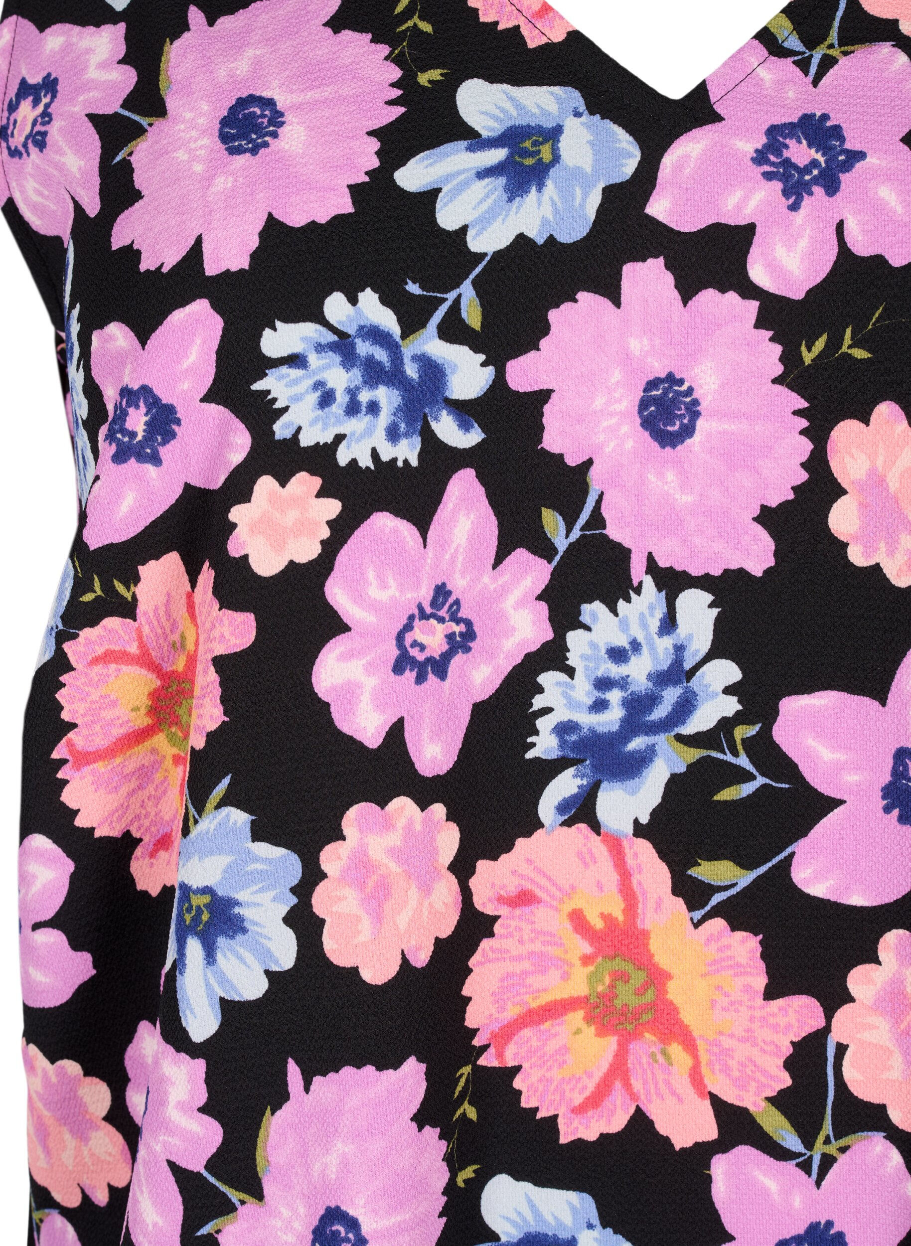 Zizzi Gebloemde top met V-hals, Black Big Flower AOP, Packshot image number 2