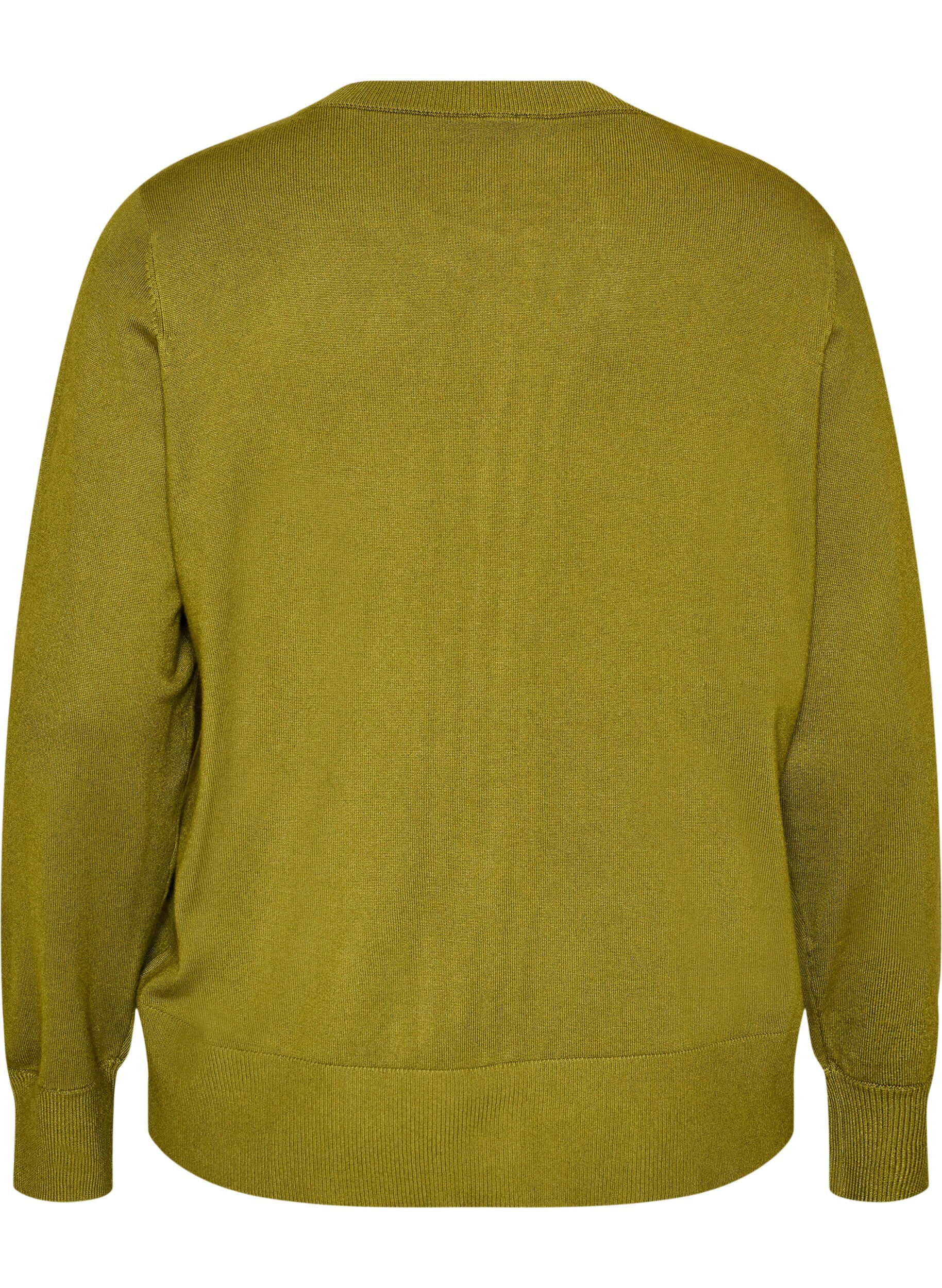 ZizziGebreid vest met ronde hals en knopen, Groen, Packshot image number 1
