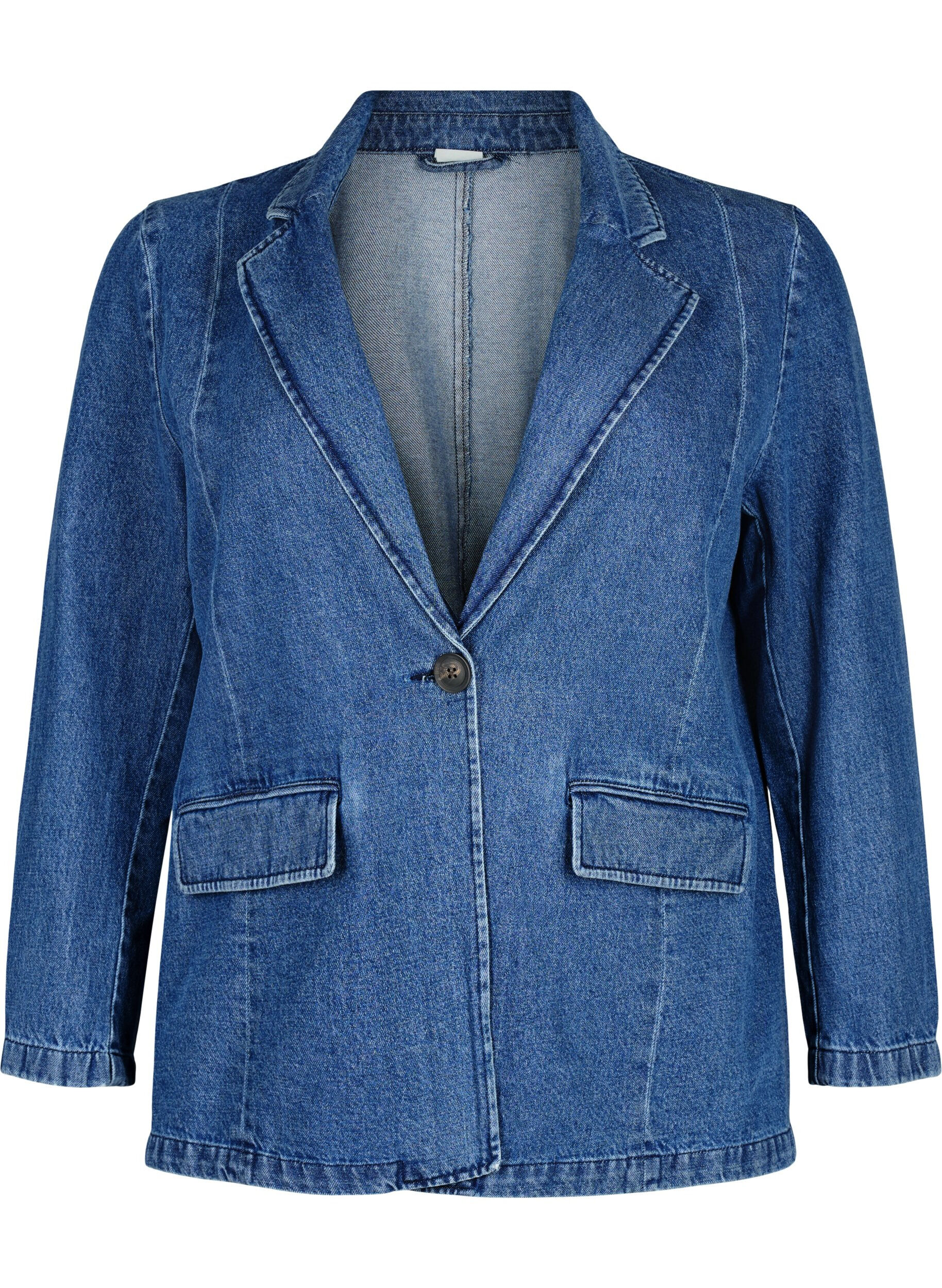 Zizzi Denim blazer met zakken, Blue Denim, Packshot image number 0
