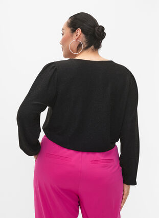 Glitter blouse met pofmouwen, Black Black, Model image number 1