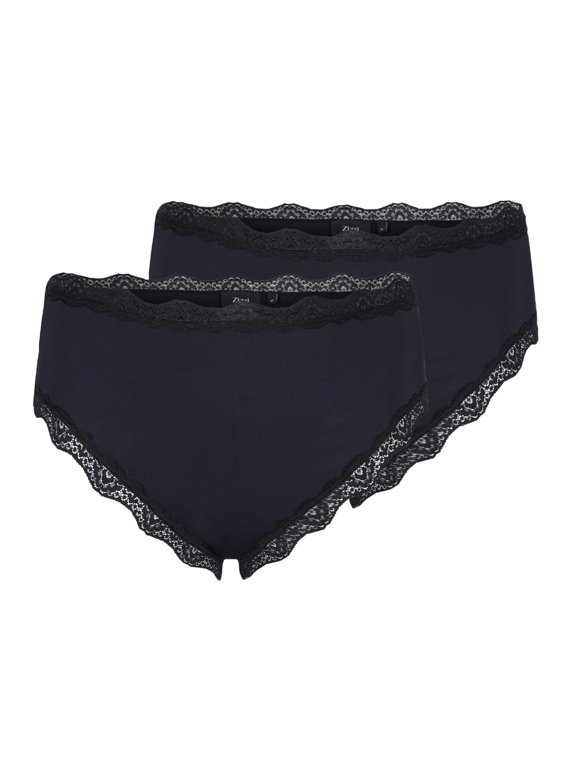 Zizzi 2-pack Braziliaanse slip met kant, Black, Packshot image number 0