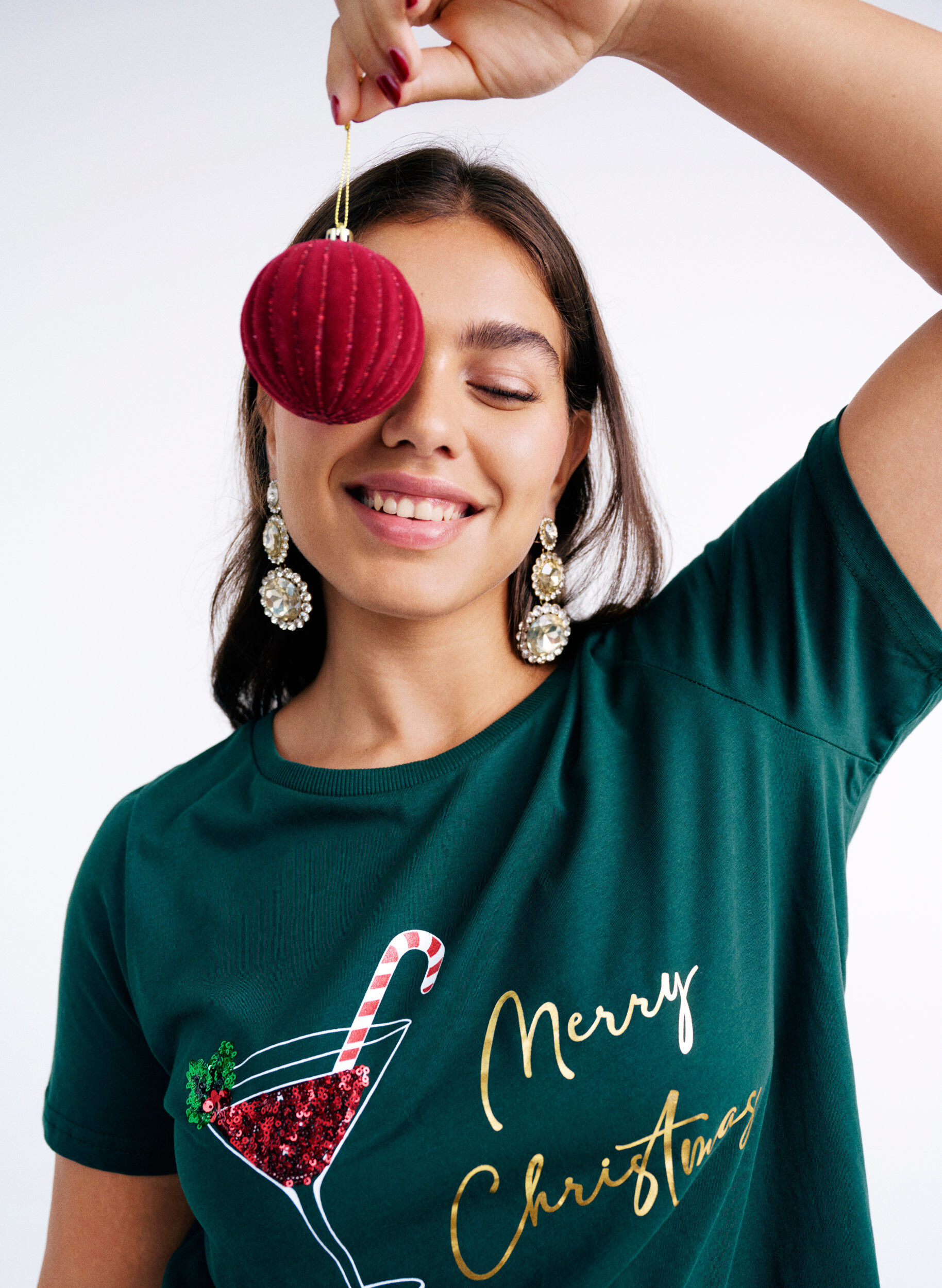 Zizzi Kerst T-shirt van biologisch katoen, Groen, Image image number 0