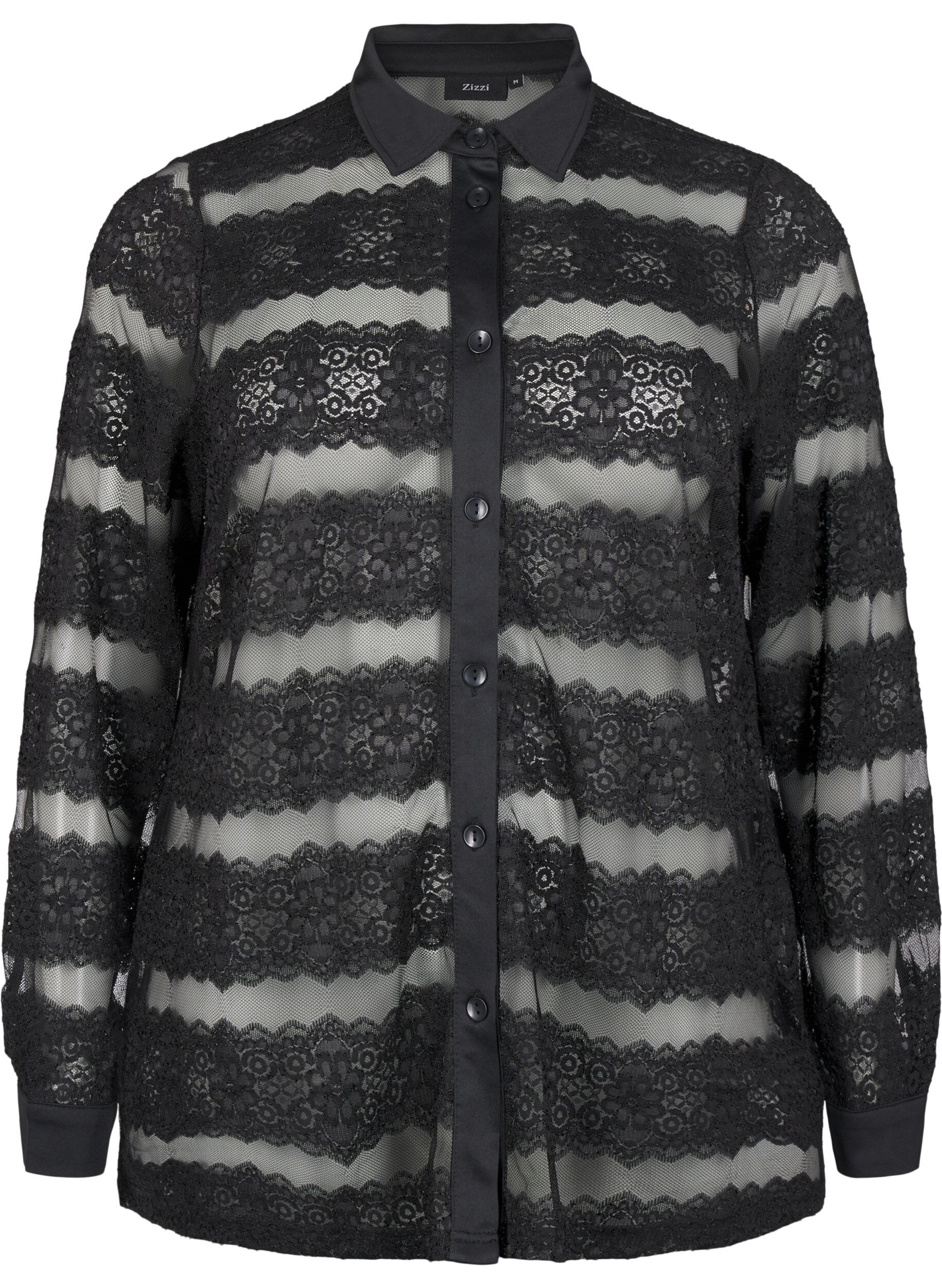 Zizzi Losse blouse met kant en doorschijnend mesh, Black, Packshot image number 0