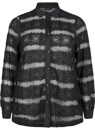 Losse blouse met kant en doorschijnend mesh, Black