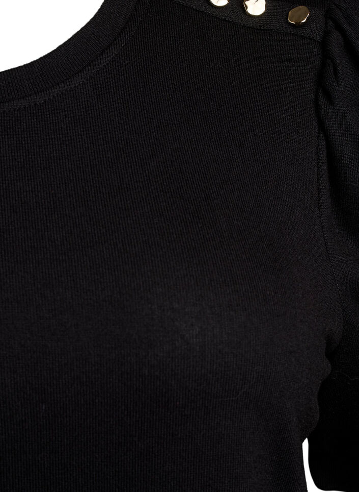 Blouse met knoopdetail en korte pofmouwen, Zwart, Packshot image number 2