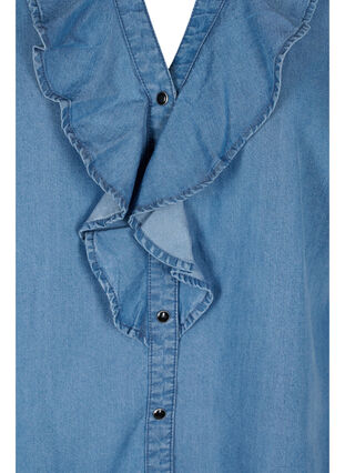 Shirt met lange mouwen, v-hals en ruches, Blue denim, Packshot image number 2
