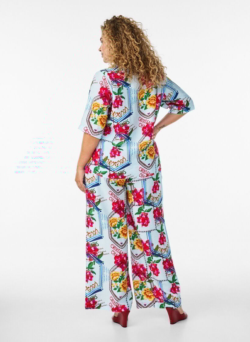 Straight-fit broek met een kleurrijke print, Blauw, Model image number 1