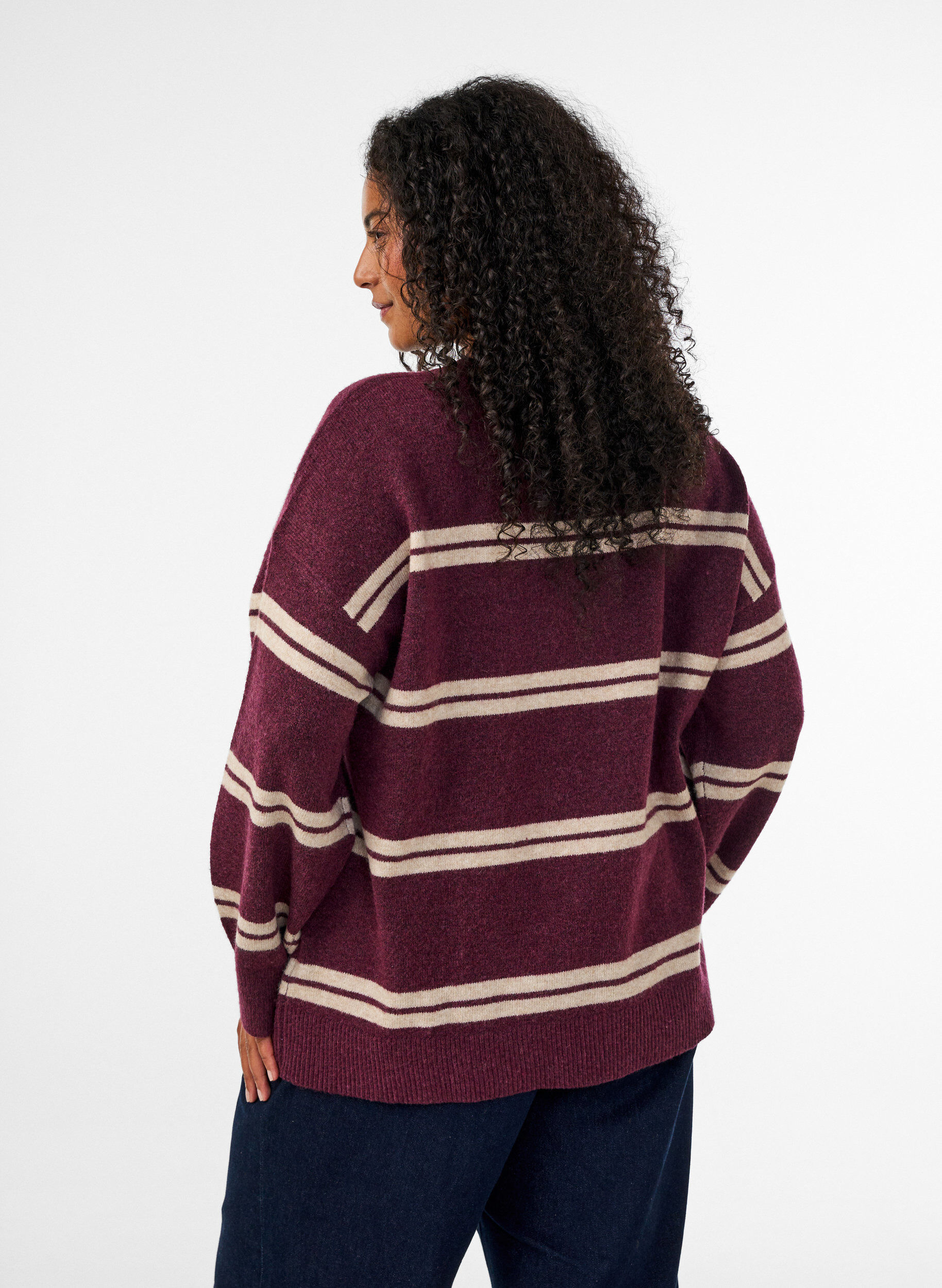 ZizziGebreide blouse met dubbele contrasterende strepen, Rood, Model image number 2